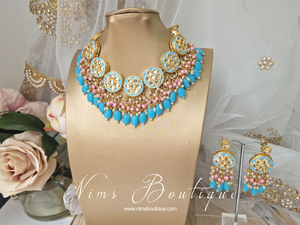 Nims Boutique Rhea Pink & Blue Meenakari Set