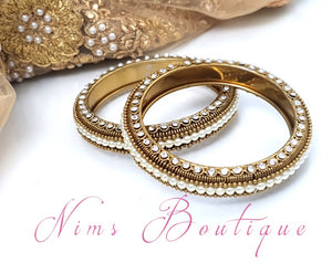 Nims Boutique Royal Antique Gold & Pearl Pair of Bangles