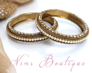 Nims Boutique Royal Antique Gold & Pearl Pair of Bangles