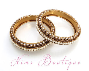 Nims Boutique Royal Antique Gold & Pearl Pair of Bangles