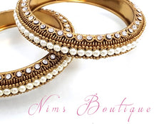 Nims Boutique Royal Antique Gold & Pearl Pair of Bangles