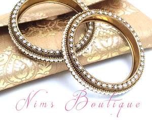 Nims Boutique Royal Antique Gold & Pearl Pair of Bangles