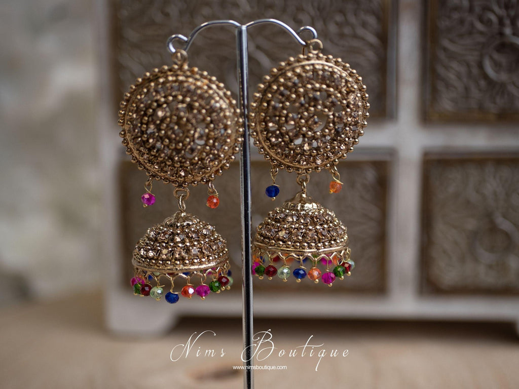Nims Boutique Royal Gold Stone & Multicolour Chumke & Tikka Set