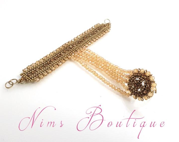Nims Boutique Royal Gold Stone Small Handpiece / Hath Panja