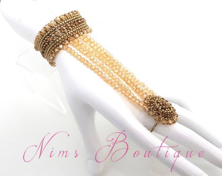 Nims Boutique Royal Gold Stone Small Handpiece / Hath Panja
