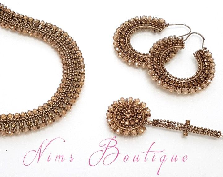 Nims Boutique Royal Antique Gold Necklace with Gold stone