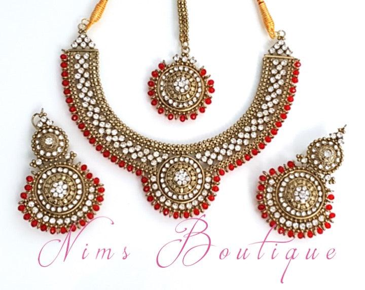 Nims Boutique Small Royal Antique Gold, Red & Clear Stone set