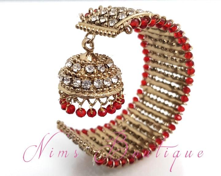 Nims Boutique Red & Clear stone Royal Bracelet with chumka