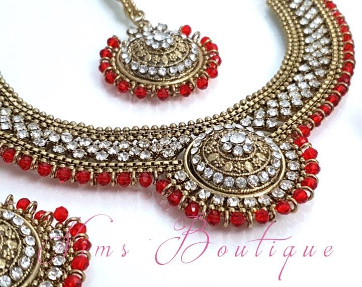 Nims Boutique Small Royal Antique Gold, Red & Clear Stone set