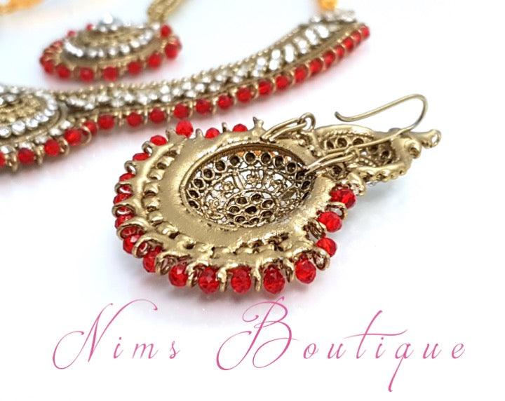 Nims Boutique Small Royal Antique Gold, Red & Clear Stone set
