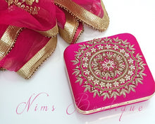 Large Pink Raw Silk Pearl Embellished Clutch Bag