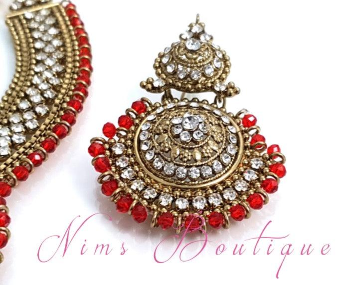 Nims Boutique Small Royal Antique Gold, Red & Clear Stone set