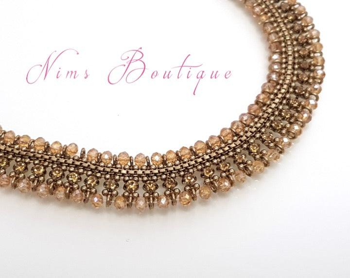 Nims Boutique Royal Antique Gold Necklace with Gold stone