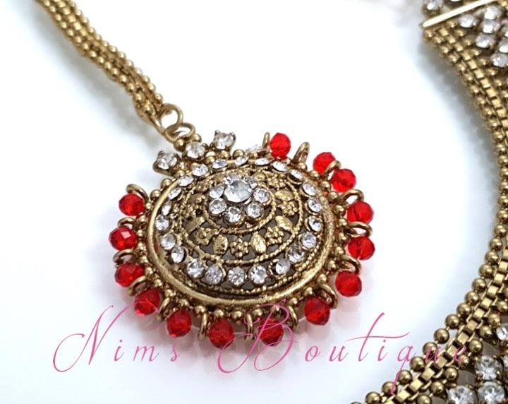Nims Boutique Small Royal Antique Gold, Red & Clear Stone set