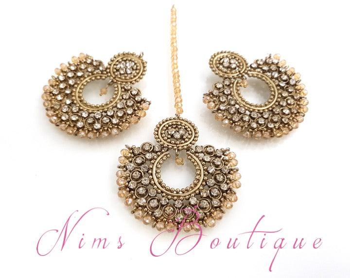 Nims Boutique Royal Gold & Clear Stone Chand Tikka Set 6cm