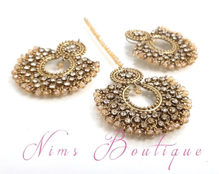 Nims Boutique Royal Gold & Clear Stone Chand Tikka Set 6cm