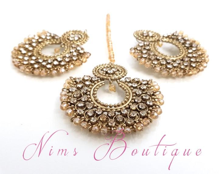 Nims Boutique Royal Gold & Clear Stone Chand Tikka Set 6cm