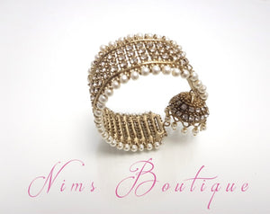 Pearl & Gold Royal Bracelet with hanging chumka - Nims Boutique