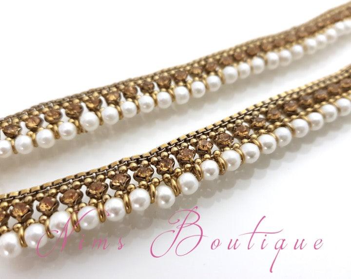 Nims Boutique Royal Antique Gold Stone & Pearl Anklets