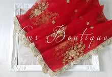 Red Net Pearl Embellished Dupatta/Chunni with Luxury Pearl Edging (NPE1)