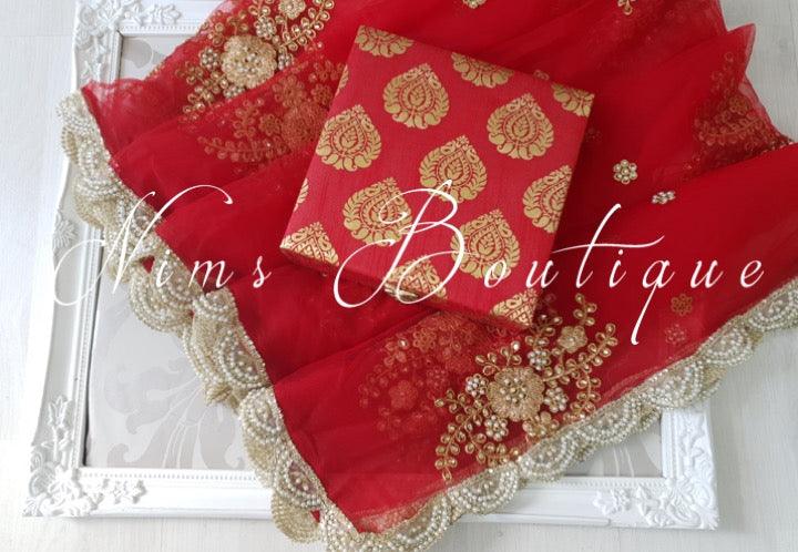 Nims Boutique Red Brocade Silk Jewellery Gift Box