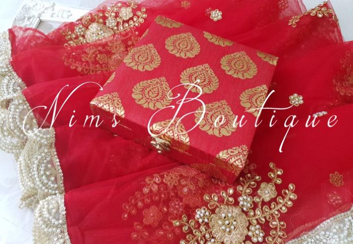 Nims Boutique Red Brocade Silk Jewellery Gift Box