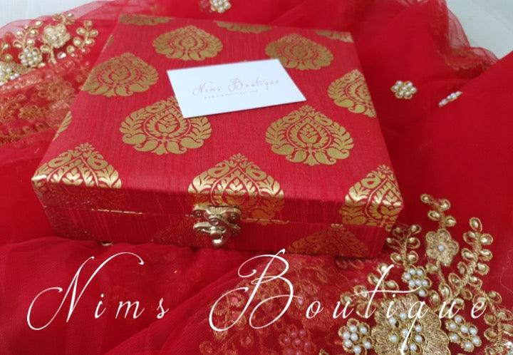 Nims Boutique Red Brocade Silk Jewellery Gift Box