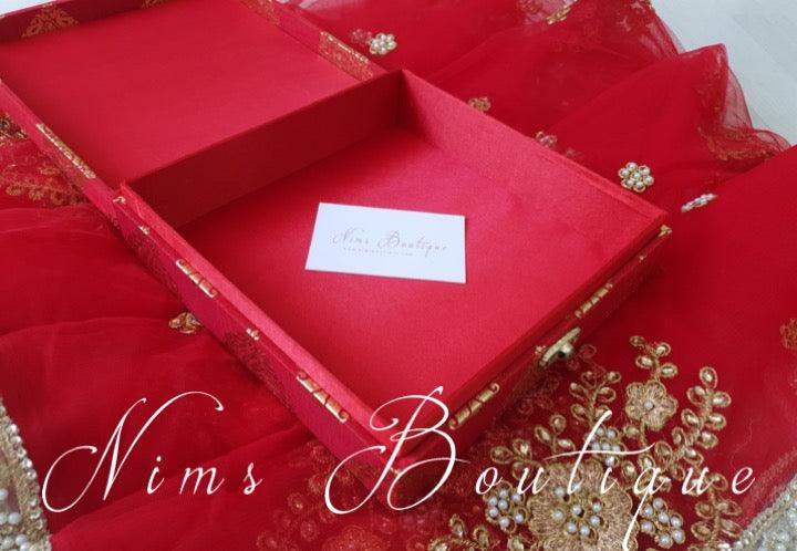 Nims Boutique Red Brocade Silk Jewellery Gift Box