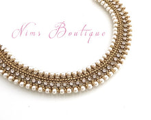 Royal Antique Gold & Pearl Necklace with Clear Stone