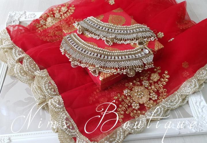 Nims Boutique Red Brocade Silk Jewellery Gift Box