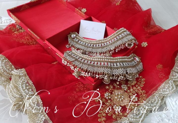 Nims Boutique Red Brocade Silk Jewellery Gift Box