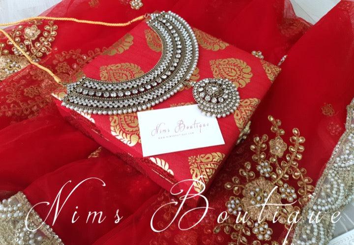Nims Boutique Red Brocade Silk Jewellery Gift Box