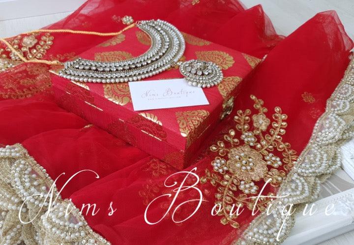 Nims Boutique Red Brocade Silk Jewellery Gift Box