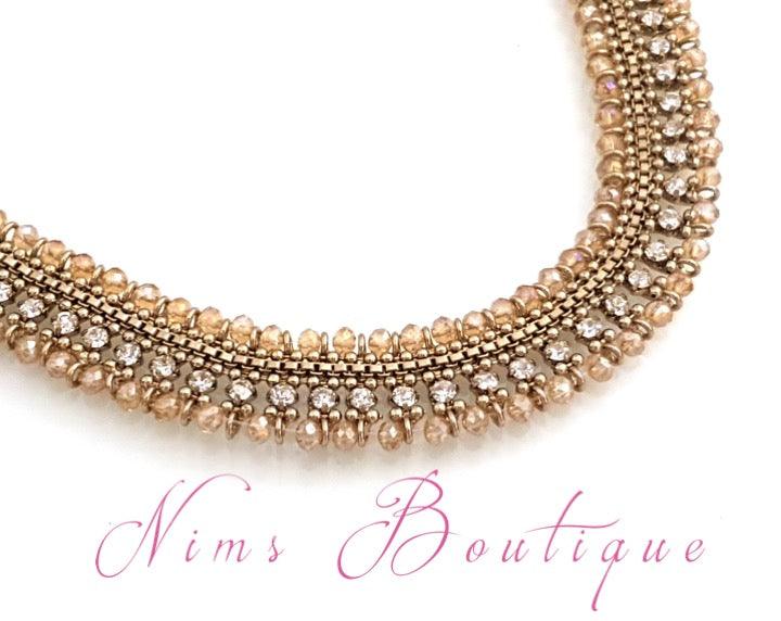 Nims Boutique Royal Gold Necklace with Clear stone