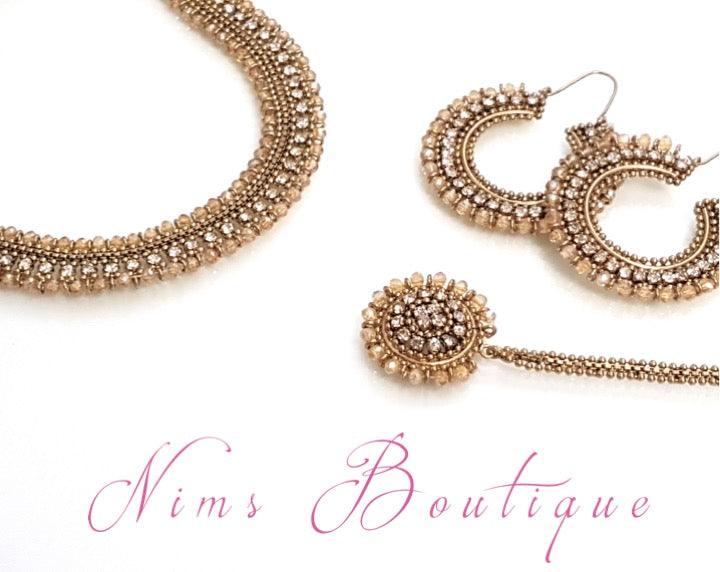 Nims Boutique Royal Gold Necklace with Clear stone