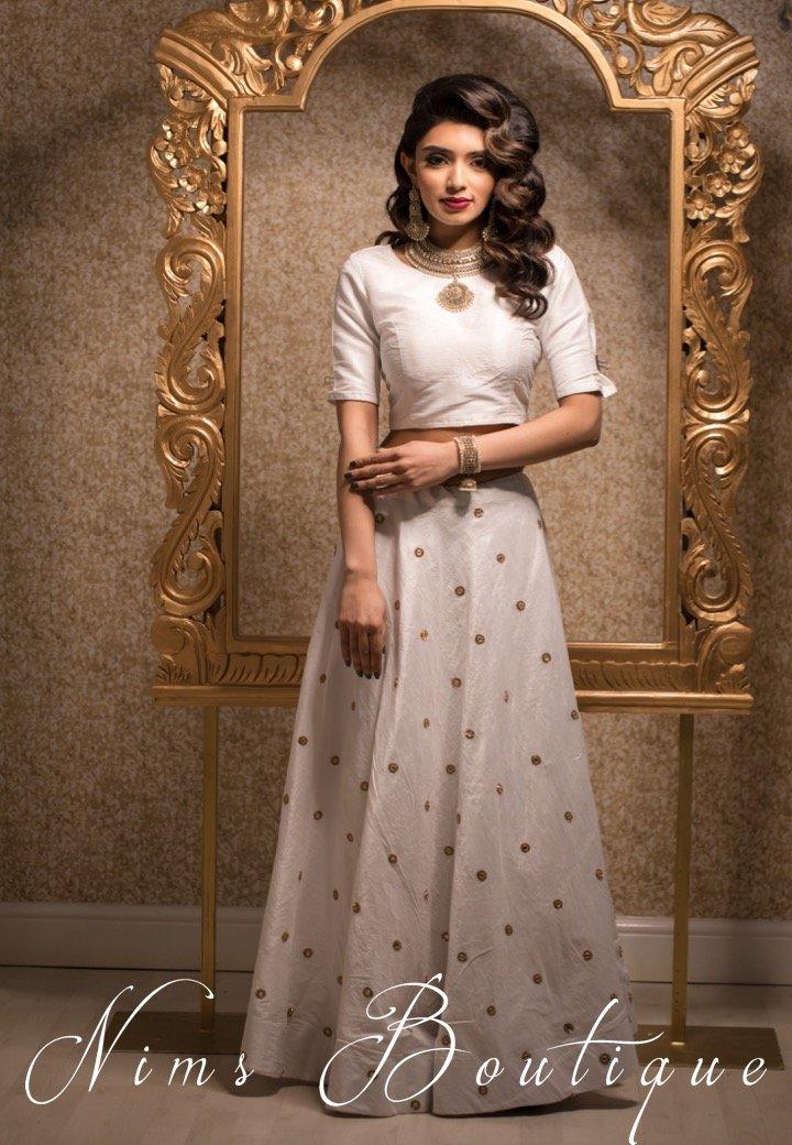 Nims Boutique Rani Luxury White Mirror readymade skirt/lehnga size 4-22