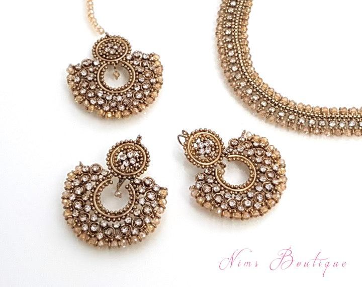 Nims Boutique Royal Gold Necklace with Clear stone