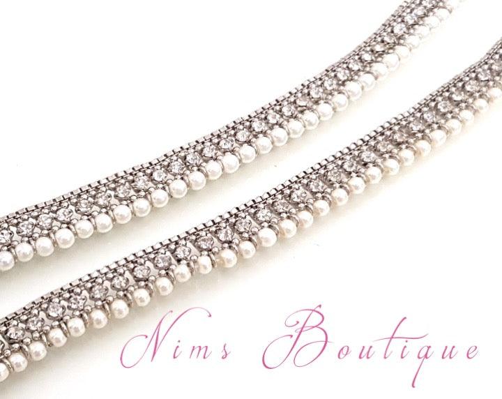 Nims Boutique Royal Silver & Pearl Anklets