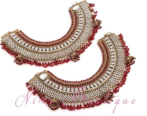 Nims Boutique Royal Shaadi Antique Gold & Red Anklets