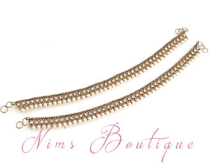 Pair of Royal Antique Gold & Pearl Anklets - Nims Boutique