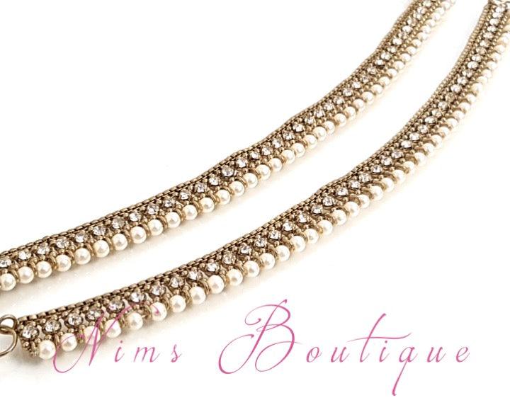 Pair of Royal Antique Gold & Pearl Anklets - Nims Boutique